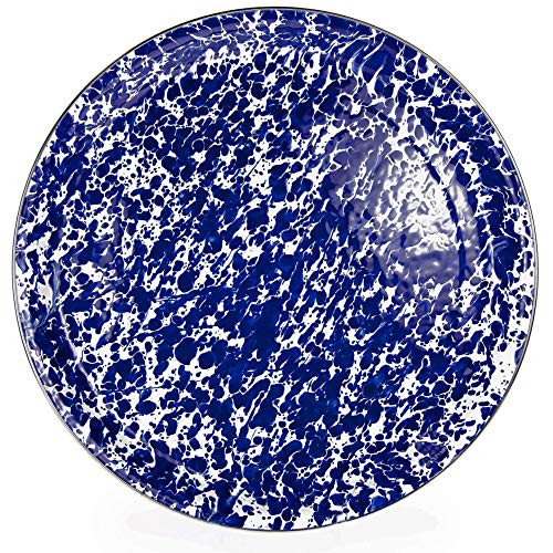 Golden Rabbit Enamelware - Cobalt Blue Swirl Pattern - 15.5 Inch Round Serving Tray
