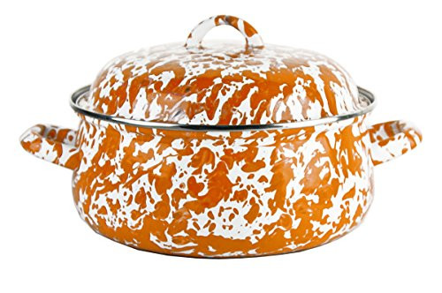 Golden Rabbit Enamelware - Orange Swirl Pattern - 4 Quart Dutch Oven