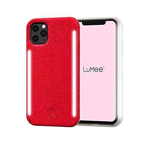 LuMee Duo by Case-Mate - iPhone 11 Pro Max - Dual Light Up Selfie Case - Front & Rear Illumination - Red Glitter