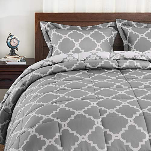 Basic Beyond Down Alternative Comforter Set (Queen, Grey) - Reversible Bed Comforter with 2 Pillows Shams for All Seasons