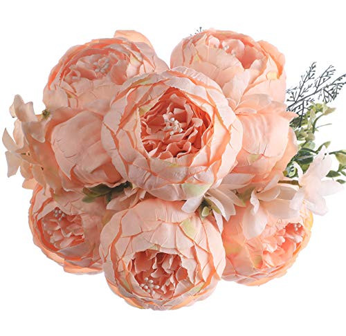 Jyi Hope Vintage Artificial Peony Silk Fake Flowers Faux Peonies Bouquet for Home Wedding Party Farmhouse Table Centerpiece Decoration (Spring Orange)