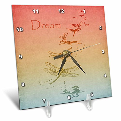3dRose dc_79229_1 Gradient Dream Dragonflies Vintage Art Desk Clock, 6 by 6-Inch