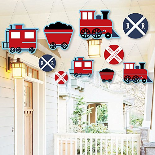 Hanging Railroad Party Crossing - Outdoor Hanging Decor - Steam Train Baby Shower or Birthday Party Decorations - 10 Pieces Hanging Railroad Party Crossing - Outdoor Hanging Decor - Steam Train Baby Shower or Birthday Party Decorations - 10 Pieces