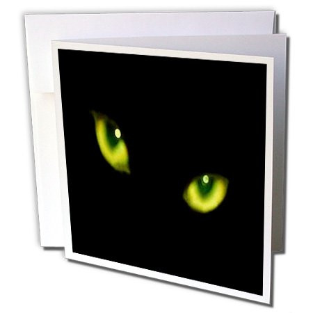 3dRose Green Eyes of a Black Cat - Greeting Cards, 6 x 6 inches, set of 6 (gc_6022_1)