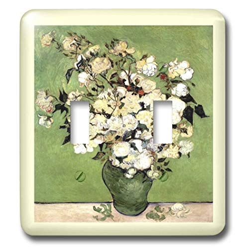 3dRose lsp_47910_2"Green n Ivory Framed Van Goghs Vase Of Roses Painting-Double Toggle Switch 3dRose lsp_47910_2"Green n Ivory Framed Van Goghs Vase Of Roses Painting-Double Toggle Switch