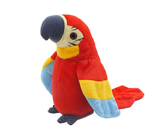 Cute Mimicry Pet Talking Parrot Repeats What You Say Plush Animal Toy Electronic Parrot Plush Toy, Animal Toy, Talking Bird,Birthday Present for Kids(RED)