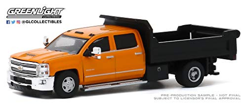 Greenlight 46040-B Dually Drivers Series 4 2017 Silverado 3500 Dump Truck Orange and Black 1:64 Scale