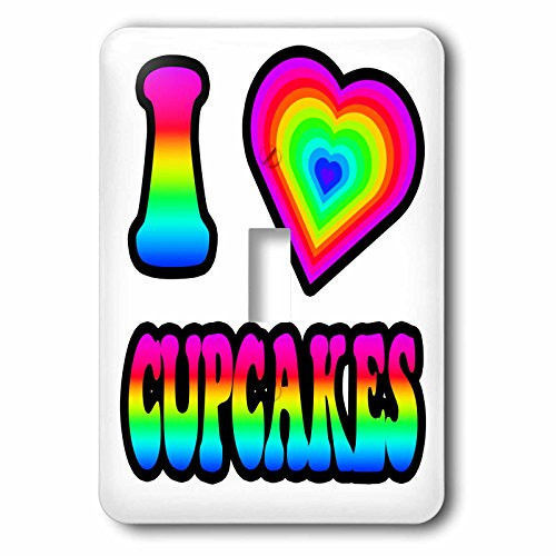 3dRose lsp_217399_1 Groovy Hippie Rainbow I Heart Love Cupcakes Single Toggle Switch