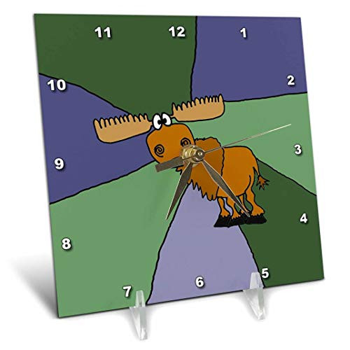 3dRose Grumpy Moose Art with Colorful Background - Desk Clock, 6 by 6-Inch (dc_200485_1)