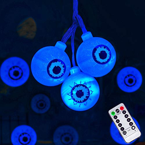 Halloween Eyeball String Lights Battery Operated with Remote Control, Waterproof 30 LED Twinkle Lights with 8 Lighting Modes for Indoor Outdoor, Home, Garden, Party, Yard, Cafe Decoration (Blue)