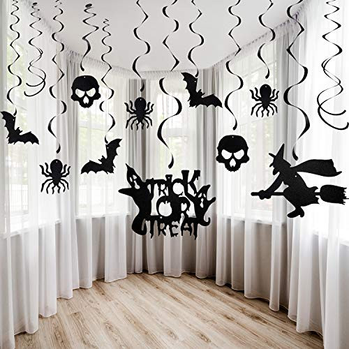 30 Pieces Halloween Haunted House Hanging Swirl, Halloween Yard Party Swirls Decoration Creepy Bats Witch Spiders Black Swirl Ceiling Hanging and Wall Ornaments Set