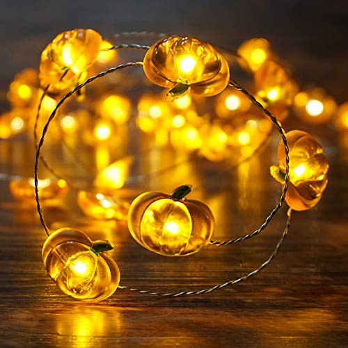 BOHON Pumpkin String Lights 10ft 40 LEDs Halloween String Lights Battery Powered with Remote & Timer for Thanksgiving Autumn Party Indoor Fall Outdoor Halloween Decoration