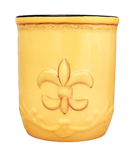 Tuscany Colorful Hand Painted Fleur De Lis Canisters, Set of 4, 82001 By ACK 10x14x15 = 8 (Yellow Utensil Holder)