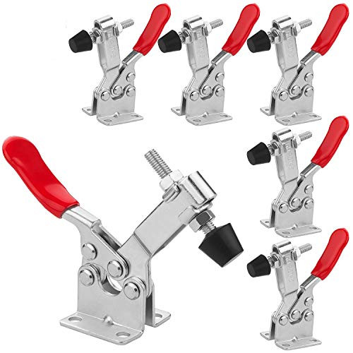 6Pack Hand Tool Toggle Clamp, 201B Antislip Red Horizontal Toggle Clamp, Quick Release Hold Down Latch, Heavy Duty Latch For woodworking Smoke Jointer Jig Tool Fixtures Holding Capacity220lbs