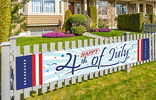 Fourth/4th of July Banner Decorations - Independence Day Patriotic Red White Blue Backdrop Party Supplies Decor