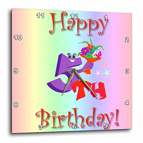 3dRose dpp_158064_1 Happy 5th Birthday with Rainbow Background Wall Clock, 10 by 10-Inch