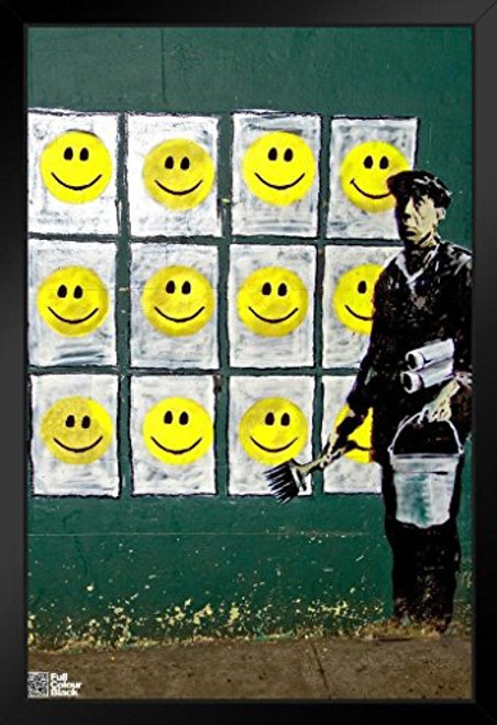 Pyramid America Happy Face Banksy Black Wood Framed Poster 14x20 Pyramid America Happy Face Banksy Black Wood Framed Poster 14x20