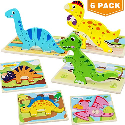 Aitbay Toddler Puzzles 6 Pack Dinosaur Wooden Puzzle for Toddler Kids 2 3 4 Year Old, Educational Toys for Preschool Kindergarten Boys and Girls