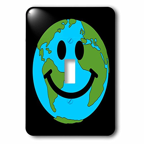3dRose lsp_76667_1 Happy World Planet Earth Smiley Face Single Toggle Switch, Green