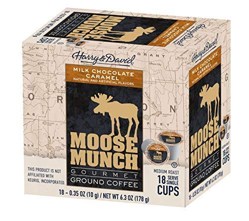 Harry & David Moose Munch Gourmet Coffee 18 Single Serve Cups Beverage Hot or cold (Milk Chocolate Caramel)