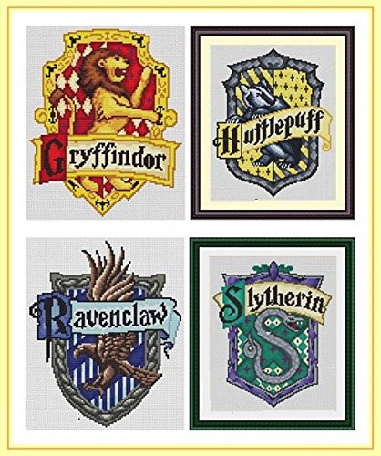 Harry Potter Badge Counted Cross Stitch Kits 17x21 cm Each, 14ct Egyptian Cotton Floss, Counted Cotton Harry Potter Cross Stitch Kits