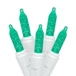 Vickerman 70 Count Single Mold M5 LED Light Set with White Wire, Green