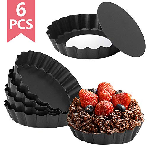 Cyimi Mini Tart Pan Set of 6, Non-Stick 4 Inch Quiche Pan, Removable Bottom Tart Pan for Pies, Quiche Bakeware, Cheese Cakes, Desserts and more (4" Round)