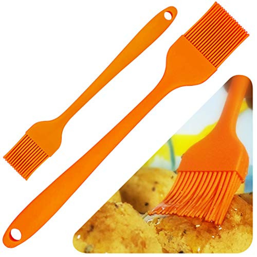 Basting Brush for Cooking, Pastry Brush for Baking, Basting Brushes Kitchen Silicone Brush for BBQ Grill Barbecue Baking Kitchen Cooking, Cakes Meat Desserts (1 Big/10.25 +1 Small/8.5) (LS-Orang)
