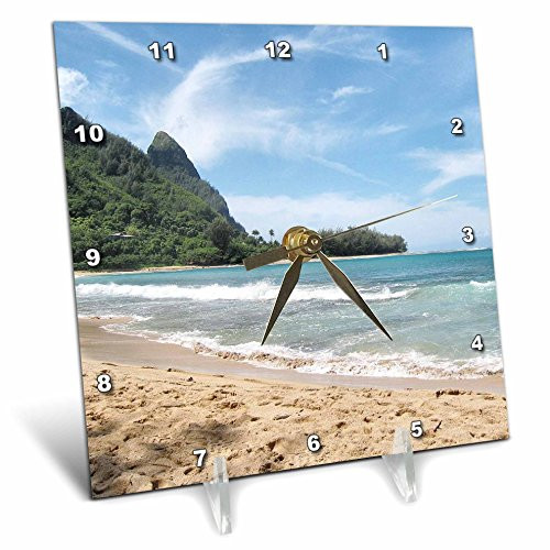 3dRose dc_22974_1 Hawaii Beach II Desk Clock, 6 by 6-Inch
