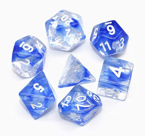 HD DND Dice Set RPG Polyhedral Blue Dice for Dungeons and Dragons(D&D) Pathfinder MTG Role Playing Dice Table Game Board Games Flowing Series Transparent Dice Group