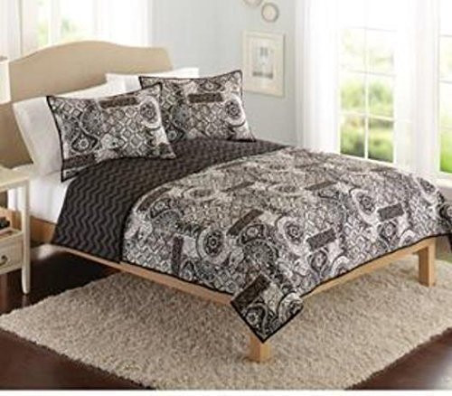 Keeco Better Homes and Gardens Global Patchwork Quilt, Full/Queen, 1 Piece, Light Black
