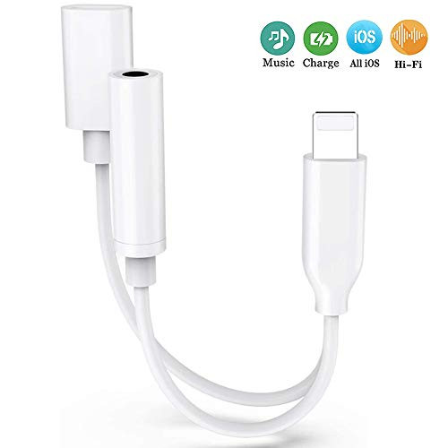 Lighting to 3.5mm Headphone Jack Adapter for iPhone Dongle Headphone Earphone Adapter Splitter Audio AUX Connector Charger Cable Converter for iPhone 7/8/X/XR/XS/11/11 Pro Dongle