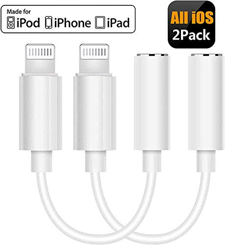 [Apple MFi Certified] iPhone Dongle Headphone Adapter, Lightning to 3.5mm Headphone Jack Adapter Audio AUX Connector Earphone Splitter for iPhone 7/7Plus/8/8Plus/X/XR/XS/XS MAX/11/11 Pro[2 Pack]