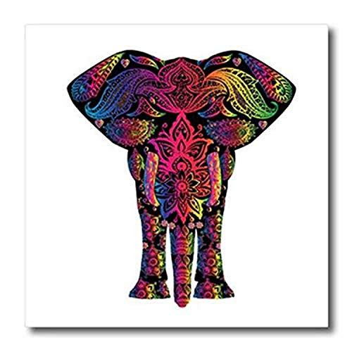 3D Rose Colorful Abstract Art of Asia Elephant Iron On Heat Transfer, 10 x 10, White