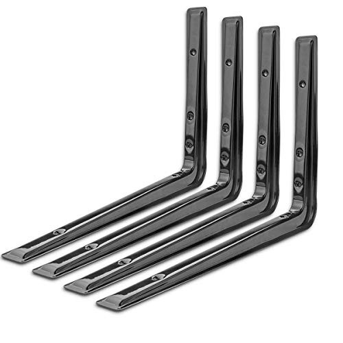 Heavy Duty Shelf Brackets, 10.6 x 7.5 inch Wall L-Bracket Supports for Hanging DIY Shelves Metal Steel Heavy Duty for Load Bearing Capacity 110lbs-220lbs, 4 Pack, Black