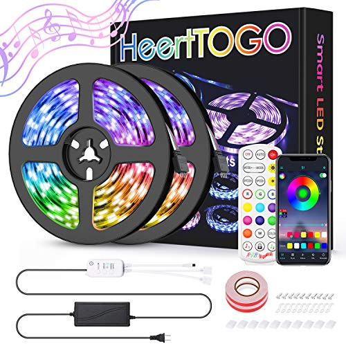 LED Strip Lights for Bedroom,HeertTOGO 32.8ft Bluetooth APP Control Music Sync Color Changing LED Lights 300 LEDs 5050 RGB Bluetooth LED Strip Lights for Bedroom Home TV Decorations