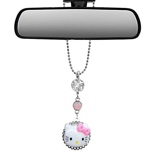 Mossy Cabin Handmade Bling Assorted Mirror Car Charm Hanger Dream Catcher Ornament with Adjustable Chain (Hello Kitty)