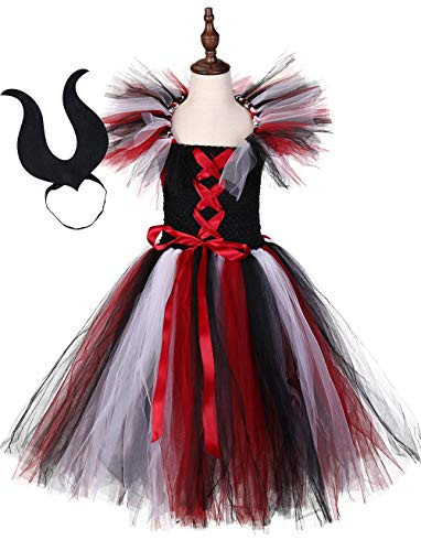 Tutu Dreams Vampire Costume for Girls Scarlet Black White Witch Widow Tutu Dress Halloween Cosplay Child Children (Red, 7-8 Years)