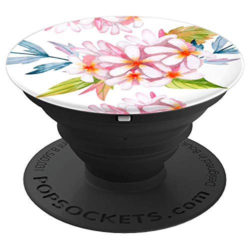 Frangipani Plumeria Flower Blossom On Watercolor PopSockets Grip and Stand for Phones and Tablets