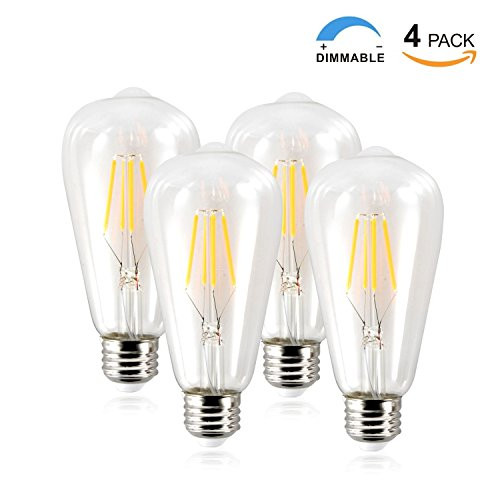 EDIBOB 4Watt Dimmable ST64 Edison LED Bulbs, E26 Bulb Base, Vintage Light Bulb, Warm White 2300k, 320 Lumens, Filament Light Bulb For Home Lighting, Pack of 4