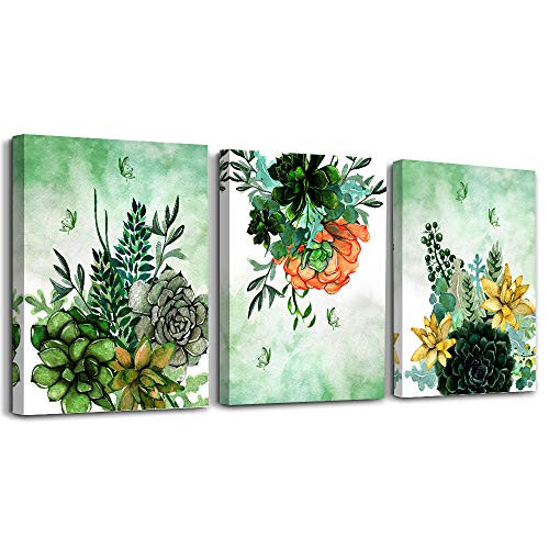 Cactus Flowers Modern Canvas Wall Art for Bedroom Wall Decorations for Living Room Bathroom Decor Wall Art 3 Panels Watercolor Painting Home Decoration Kitchen Canvas Print Plants Framed Artwork
