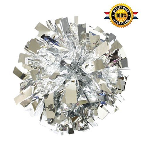 PUZINE Cheerleading Metallic Foil & Plastic Ring Pom Poms Cheerleading Poms Pack of 2 (Silver)(80g)