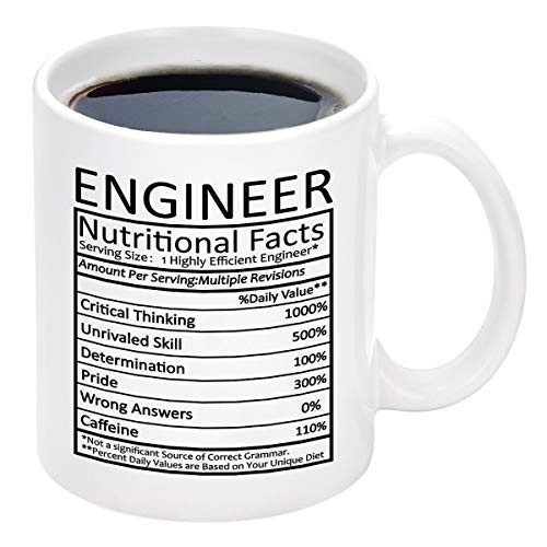 Engineer Coffee Mug Engineer Nutritional Facts Funny Coffee Mug Engineering gag gifts Novelty Ceramic Coffee Mug Cup White 11 Ounce