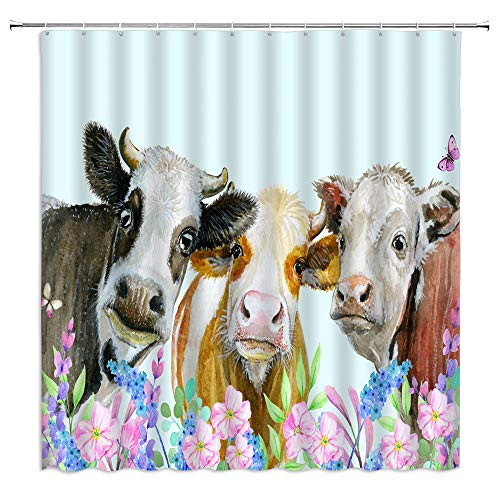 Cow Shower Curtain Cute Milk Cow Colorful Watercolor Farmhouse Animal with Flower Funny Art Home Bathroom Decor Quick Dry Fabric Curtain with 12 Hooks?70x70 Inch?Pink Brown White Cow Shower Curtain Cute Milk Cow Colorful Watercolor Farmhouse Animal with Flower Funny Art Home Bathroom Decor Quick Dry Fabric Curtain with 12 Hooks?70x70 Inch?Pink Brown White