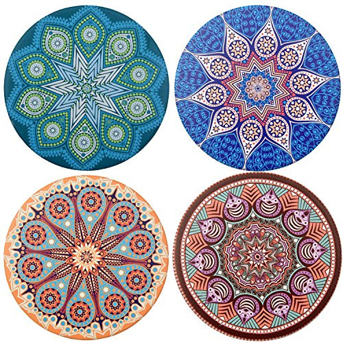 Ecoshome Absorbent Ceramic Stone Coasters for Drinks 4 Ceramic tile Set Cork Backed Coaster for Bar Coasters (Set of 4, Mandala)