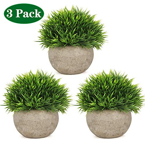 APPOK Artificial Potted Plants Mini Fake Plant, Small Plastic Green Plant with Pot, Faux Potted Plants for Home Decor, Shelf, Bathroom, Indoor, Table Decoration - 3 Pack, Green