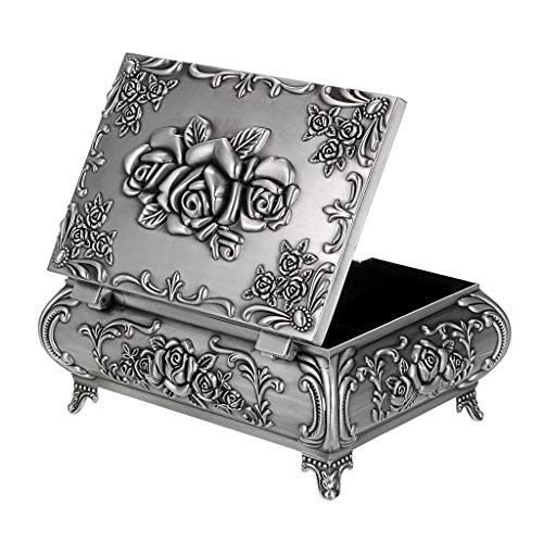 Hipiwe Vintage Metal Jewelry Box Small Trinket Jewelry Storage box For Rings Earrings Necklace Treasure Chest Organizer Antique jewelry Keepsake gift Box Case for Girl Women (Large)