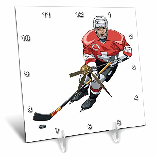 3dRose dc_38274_1 Hockey Player with Stick on White Desk Clock, 6 by 6-Inch