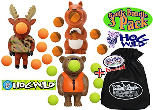Hog Wild Bear, Moose & Squirrel Poppers Gift Set Battle Bundle with Exclusive Matty's Toy Stop Storage Bag - 3 Pack