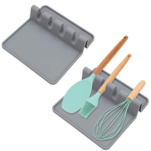 Houzemann Spoon Rest, 2PCS Silicone Kitchen Utensil Rest Ladle Spoon Holder Utensils Holders for Kitchen Counter or Stove Top, Drip Catcher for Resting Cooking Spoons or Utensils